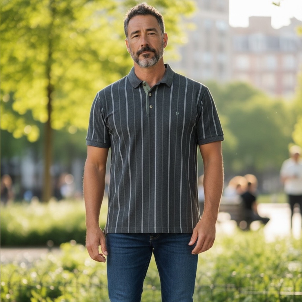 Classic Charcoal Striped Polo Shirt
